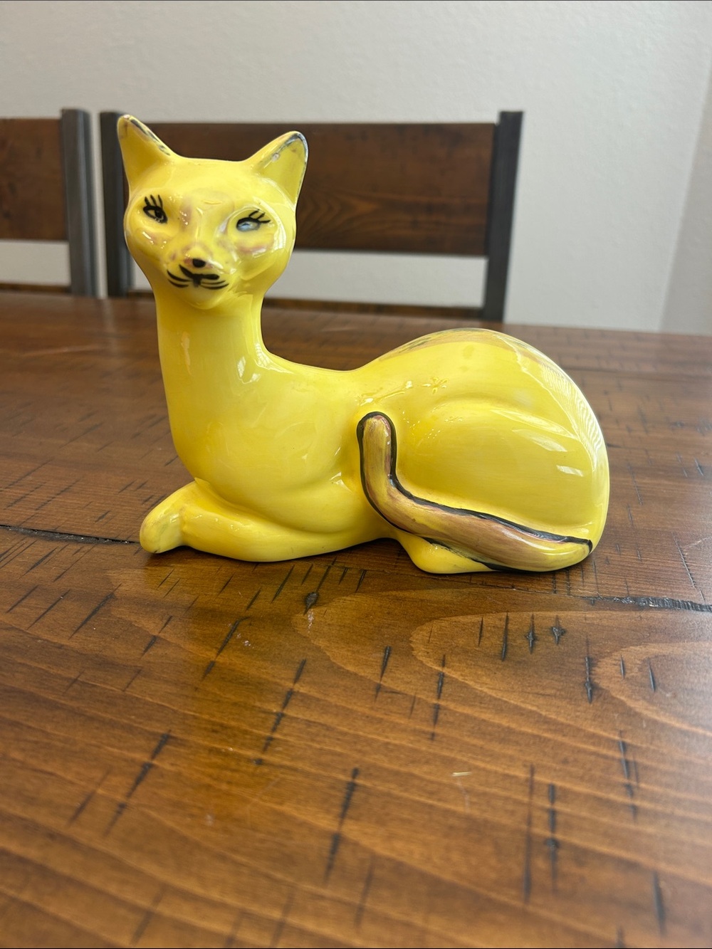 Vintage Yellow Ceramic Cat Figurine